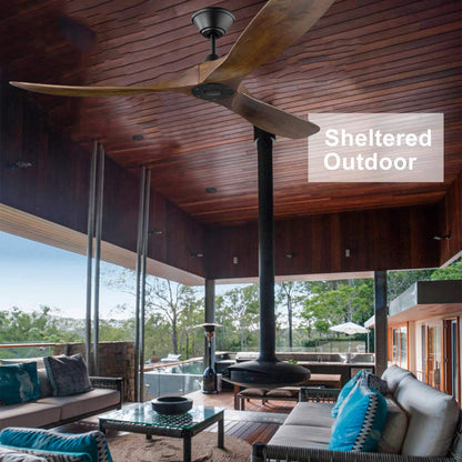 XCWIIE Modern Ceiling Fan No Light 60" Outdoor Ceiling Fans Retro Wood Ceiling Fans, 3 Balsa Wood Blades, DC Motor, for Restaurant Living Room Bedroom Inverter Silent Fan with Remote Timing Function