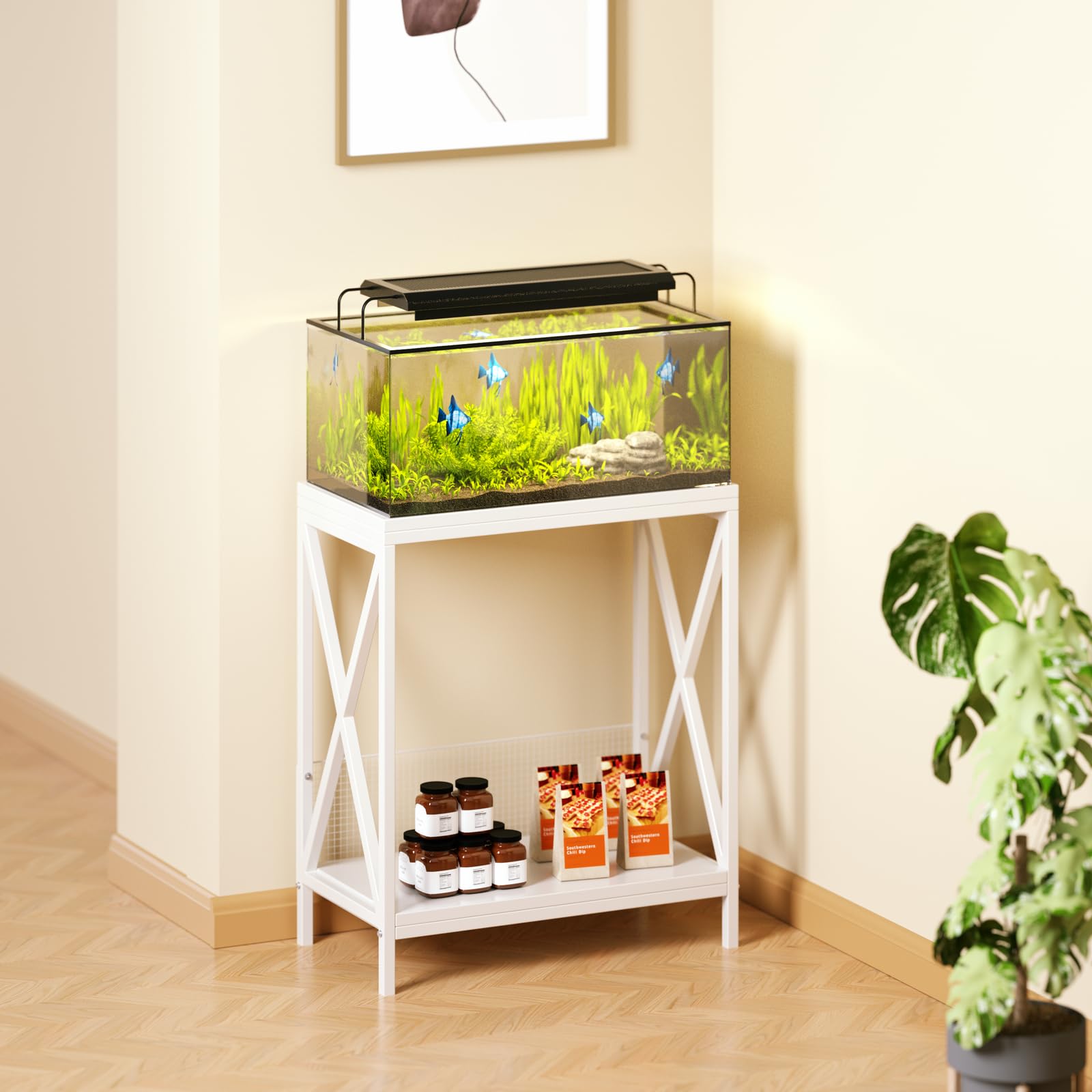 Fish Tank Stand, 10-20 Gallon Aquarium Stand Metal Frame for Fish Tank Accessories Storage, 2-tier Fish Tank Rack Shelf for Home Office, 24" L x 13" W x 28" H - WoodArtSupply