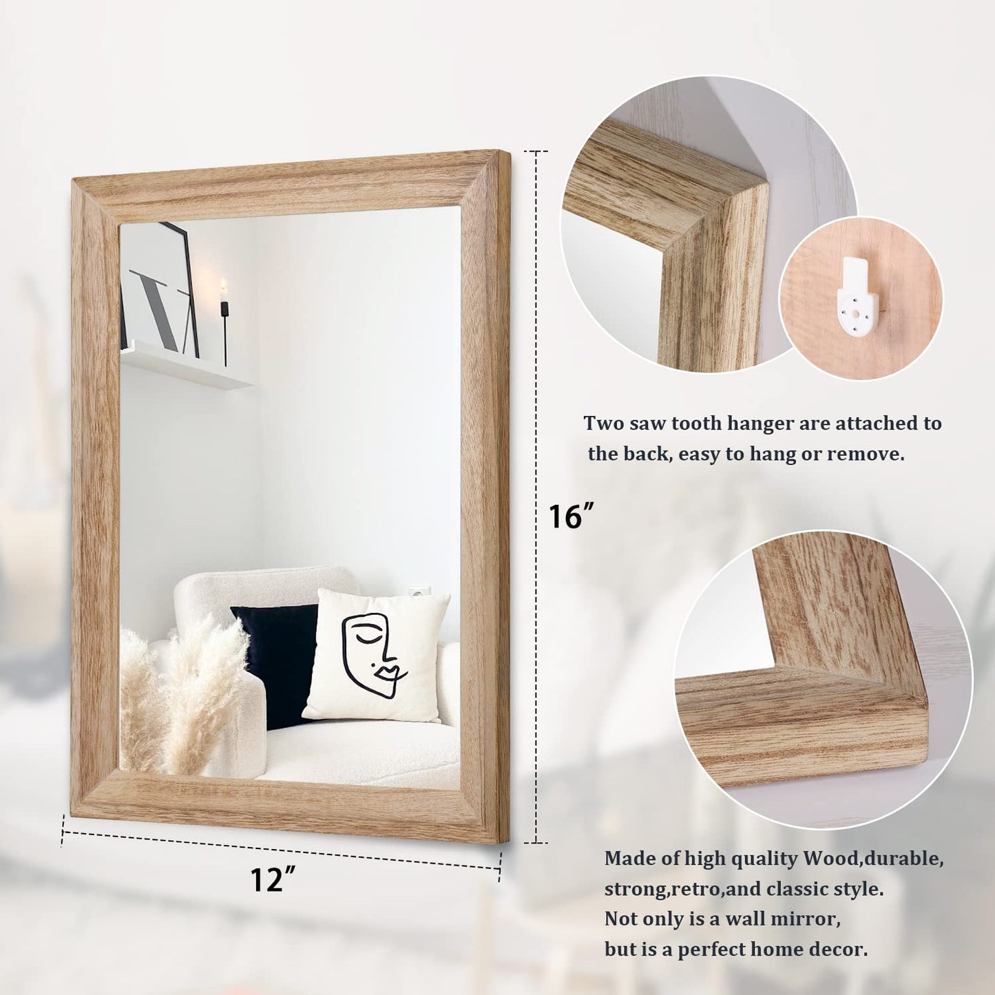 AAZZKANG Rustic Mirrors for Wall Rectangle Wood Frame Mirror Farmhouse Bedroom Bathroom Decorative Mirror