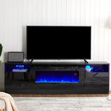 AMERLIFE Fireplace TV Stand with 36" Electric Fireplace, LED Light Entertainment Center, Modern Wood Texture Entertainment Stand with Highlight Storage Cabinet for TVs Up to 80", 70 inches, Black AMERLIFE
