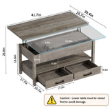 SYESWAY 42'' Lift Top Coffee Table, 4-in-1 Multifunctional Lift Coffee Table with Storage & Hidden Compartments, Farmhouse Coffe Table with Lifting top for Living Room, Dining Reception Room, Grey SYESWAY