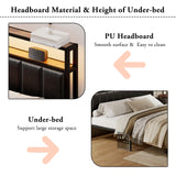 LUXOAK King Bed Frame with RGB LED Lights, 2 Drawers, and Charging Station in Black LUXOAK