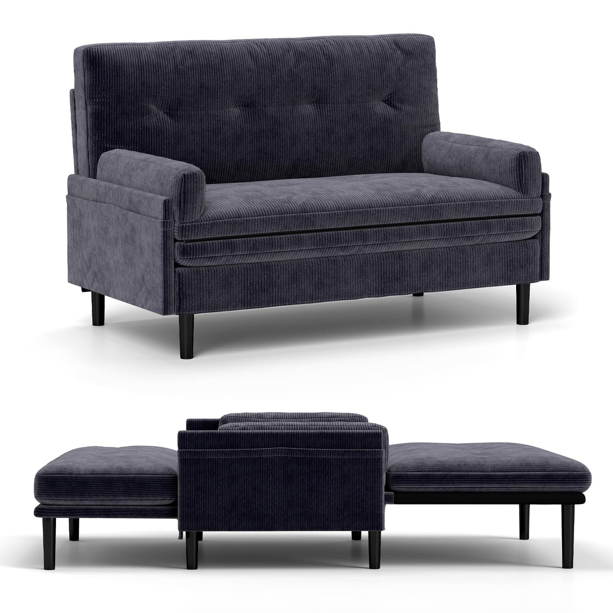 homeokay Convertible Queen Sleeper Sofa Bed Couch, with Pull-Out Feature, 5 Adjustable Backrest Positions, Removable Armrests, Ottoman, and Storage for Living Room(Gray) homeokay