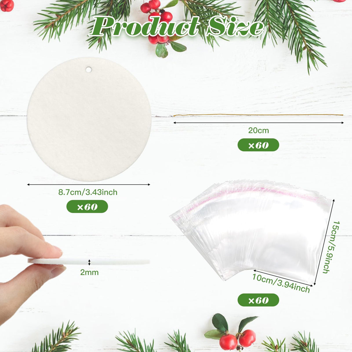 ZOCONE 60 Pcs Sublimation Ornament Blanks,Sublimation Christmas Ornament Blanks,DIY Christmas Ornaments for Christmas Decoration ZOCONE