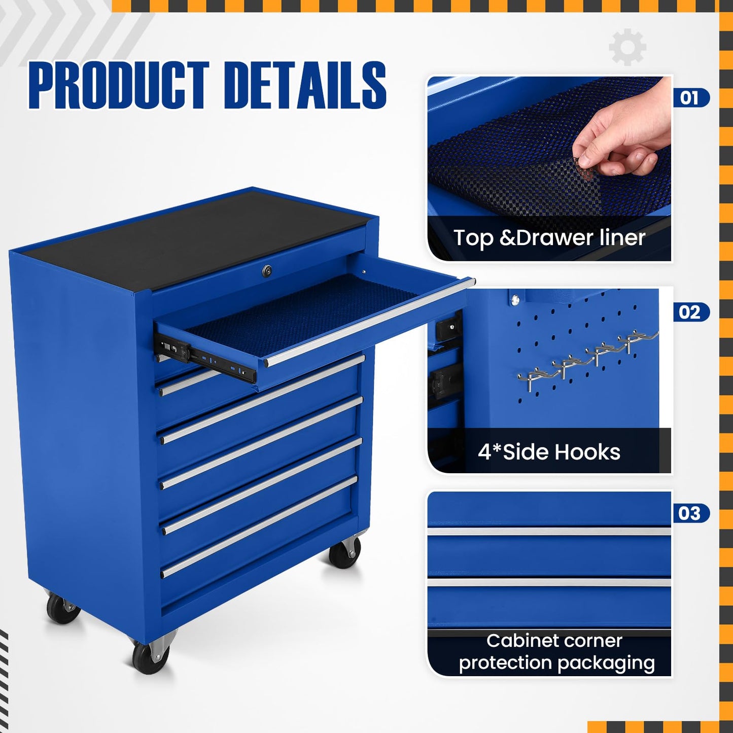 7-Drawer Rolling Tool Chest with Wheels,Tool Cabinet on Wheels with Keyed Locking,Multifunctional Tool Cart on Wheels,Tool Storage Organizer Cabinets for Garage,Warehouse, Repair Shop (Blue) - WoodArtSupply