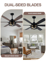 Curve Curio 60 Inch Farmhouse Ceiling Fan with Light Black Rustic Ceiling Fan Reversible DC Motor Caged Chandelier Fan for Living Room Bedroom Curve Curio