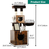 YITAHOME Cat Tree with Litter Box Enclosure, Hidden Cat Litter Box Furniture with Sisal Scratching Post, Wooden Cat House with Basket, Brown YITAHOME