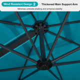 PURPLE LEAF 11' X 15' Rectangle Patio Umbrella Large Outdoor Aluminum Umbrella Offset Umbrella with 360-degree Rotation Cantilever Umbrella for Garden Deck Backyard Pool Turquiose Blue PURPLE LEAF