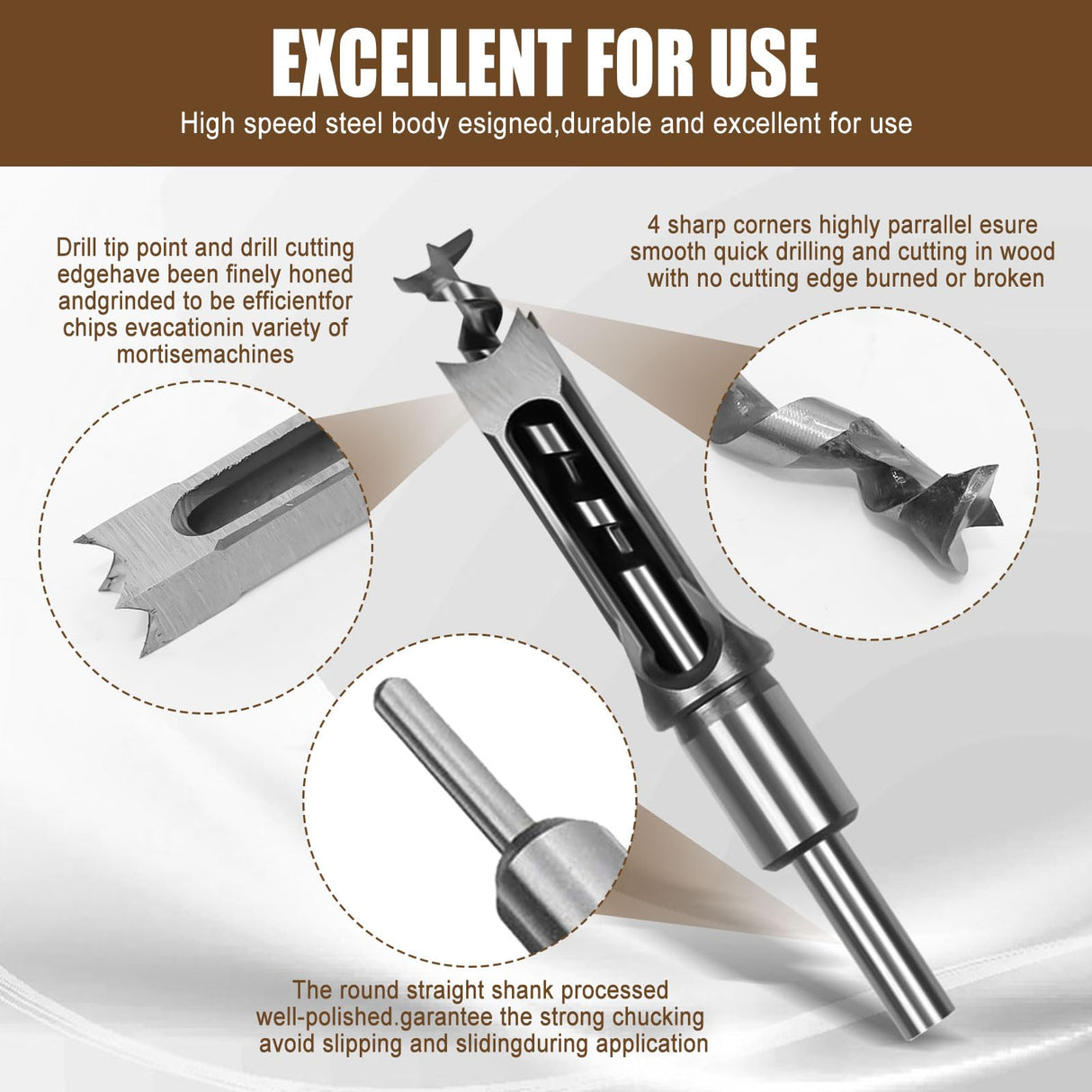 HSOKEW Woodworking Square Hole Drill Bits, Wood Mortising Chisel Set Wood Square Hole Mortising Chisel Drill Bit for Mortising Machines (1/4, 5/16, 3/8, 1/2, 9/16, 5/8, 3/4) HSOKEW