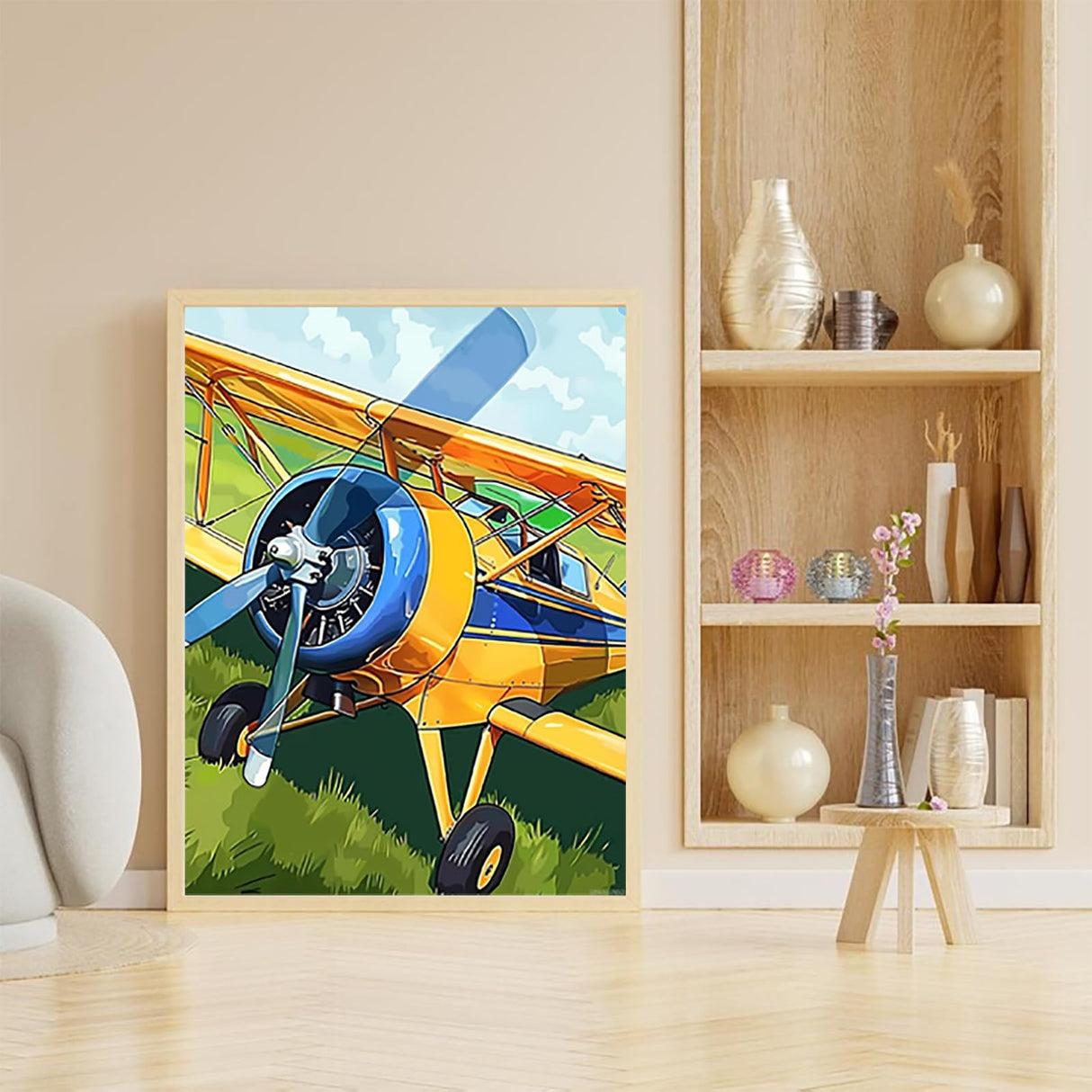UPABLUNSO DIY Airplane Diamond Painting, Aircraft on The Lawn Paint by Numbers for Beginners, Full Round Diamond Art Kits for Room Decor Living Room Decor 12x16 inch UPABLUNSO