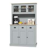 MU 71" Kitchen Hutch Storage Cabinet with Countertop, Tall Freestanding Kitchen Pantry Cabinet with Drawers, Drawers & Microwave Shelf, China Hutch for Kitchen, Dining Room, Living Room, Grey MU
