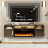 TAVATA 70" Floating TV Stand with 36" Electric Fireplace - Wall Mounted Entertainment Center with LED Lights & Storage Cabinet, Modern Media Console for Living Room, Supports TVs up to 80" (Black) TAVATA