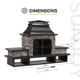 Sunjoy Outdoor Fireplace, Patio Wood Burning Fireplace with Steel Chimney, Mesh Spark Screen Doors, Fire Poker, and Removable Grate, Black Sunjoy
