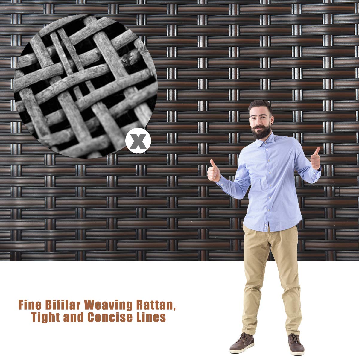 COSTWAY 4 PCS Patio Rattan Conversation Furniture Set Cushioned Seat Glass Tabletop COSTWAY