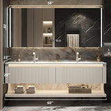 Dual Sink Bathroom Vanity, Modern Bathroom Vanity with Double Sink, 60" Solid Wood Bath Vanity Set Includes Smart LED Mirror Cabinet and Strip Sink Cabinet, Floating Sink Vanities for Home - White LUTHXAY