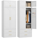 UNICOLY 86" Wardrobe with Drawers, 71'' Armoire Wardrobe Closet with 15" Cabinet, Metal Clothes Storage Cabinet with Hanging Rod, for Bedroom School, Employee, Gym, Assembly Required, White UNICOLY