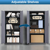 PEUKC Metal Garage Storage Cabinet, 71 Inch Tall Storage Cabinet with Adjustable Shelves & Locking Doors, Tool Cabinets for Garage,Office,Home,School,Gym Storage (Grey+Black) PEUKC