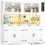 Unikito 71" Tall Kitchen Pantry Storage Cabinet with LED Light & Outlet, 63" Wide Kitchen Hutch Cabinet with Large Countertop, DIY Pegboard and Drawers, Farmhouse Food Pantry for Living Room, White Unikito