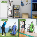 DAOUTIME Golf Bag Garage Storage Rack with Wheels, Organizer for Single Golf Bag and Equipment Accessories, Ideal for Home, Garage, Club, Shed, Basement - Sturdy Wood and Metal Construction (Black) DAOUTIME