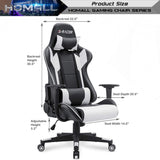 Homall Gaming Chair, Office Chair High Back Computer Chair Leather Desk Chair Racing Executive Ergonomic Adjustable Swivel Task Chair with Headrest and Lumbar Support (White) Homall