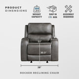 Lexicon Rocker Recliner Chair, Reclining Rocking Chair, Home Theater Reclining Seat, Manual Recliner Seat for Living Room, Nursery, Bedroom, Office, Apartment, Grey Lexicon