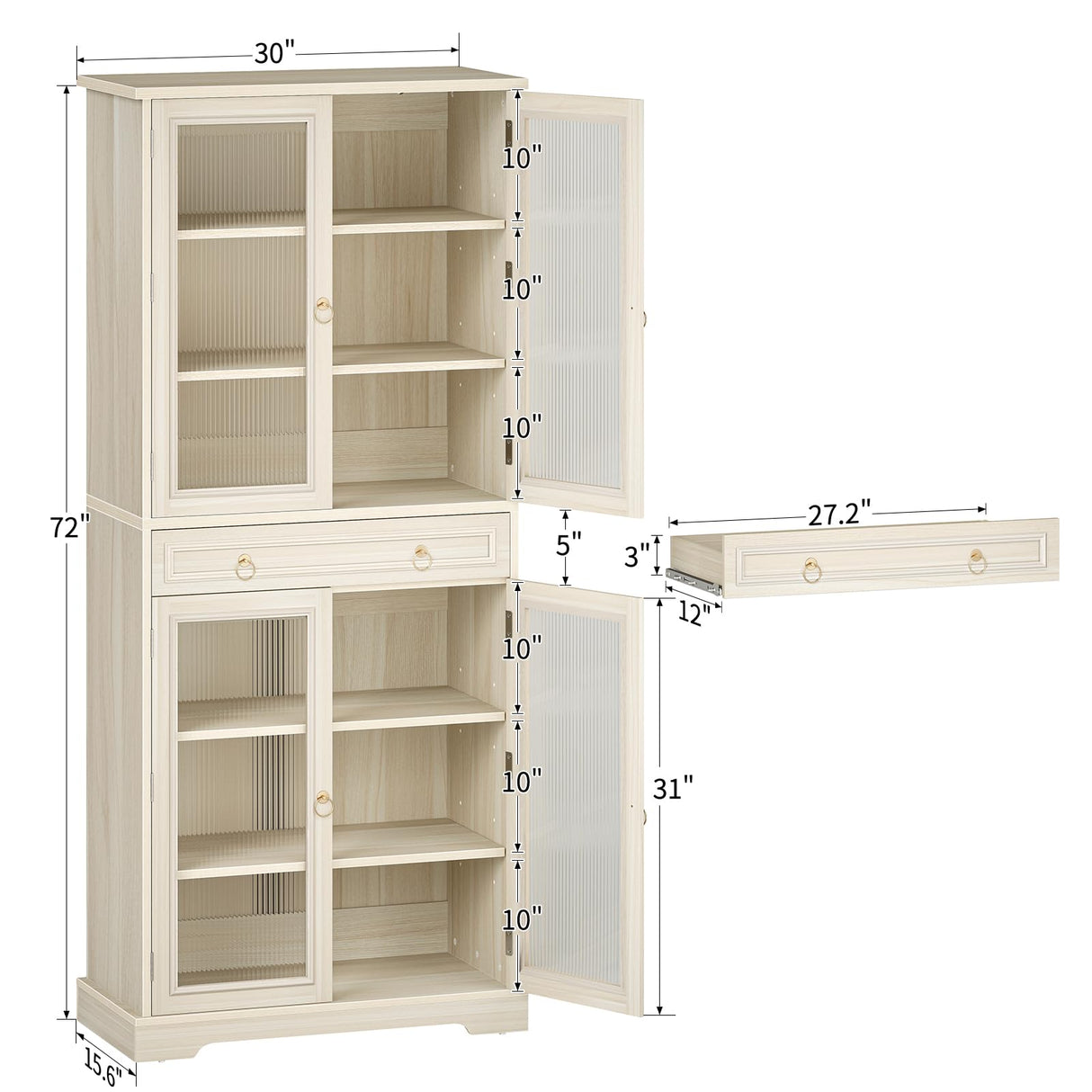 Curlaky Kitchen Pantry Cabinet with Arcylic Doors and Adjustable Shelves - 72" Tall Storage Cabinet Freestanding Cupboard with Drawer, Food Pantry Cabinet, Wood Storage Cabinets for Dining Room, White Curlaky