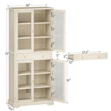 Curlaky Kitchen Pantry Cabinet with Arcylic Doors and Adjustable Shelves - 72" Tall Storage Cabinet Freestanding Cupboard with Drawer, Food Pantry Cabinet, Wood Storage Cabinets for Dining Room, White Curlaky