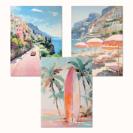 Paint by Numbers for Adults and Kids Beginner, 3 Pack Pink Beach Painting by Number Kits On Canvas, Number Artist Paint by Number Kit DIY Oil Painting Acrylic Paints, Home Wall Decor 12x16in Fairyland JinWenn