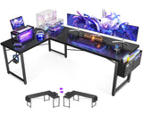 ODK L Shaped Desk, 66" Computer Corner Desk, Gaming Desk, Home Office Writing Desk with Monitor Shelf, Space-Saving Workstation Desk, Modern Simple Wooden Table, Easy to Assemble, Black ODK