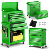 Dawmilon Tool Chest, 8-Drawer Rolling Tool Storage Cabinet with Wheels, Detachable Top Tool Box, and Locking Mechanism, Metal Tool Cart with Liner and 6 Hooks for Garage, Workshop, Green Dawmilon