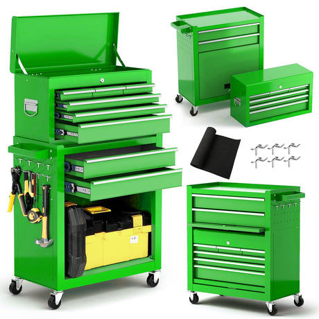 Dawmilon 8-Drawer Rolling Tool Chest, 2-in-1 Tool Box Organizer with Lockable Wheels, Sliding Drawers, and Detachable Top, Garage Workshop Tool Storage Cabinet, Green Dawmilon