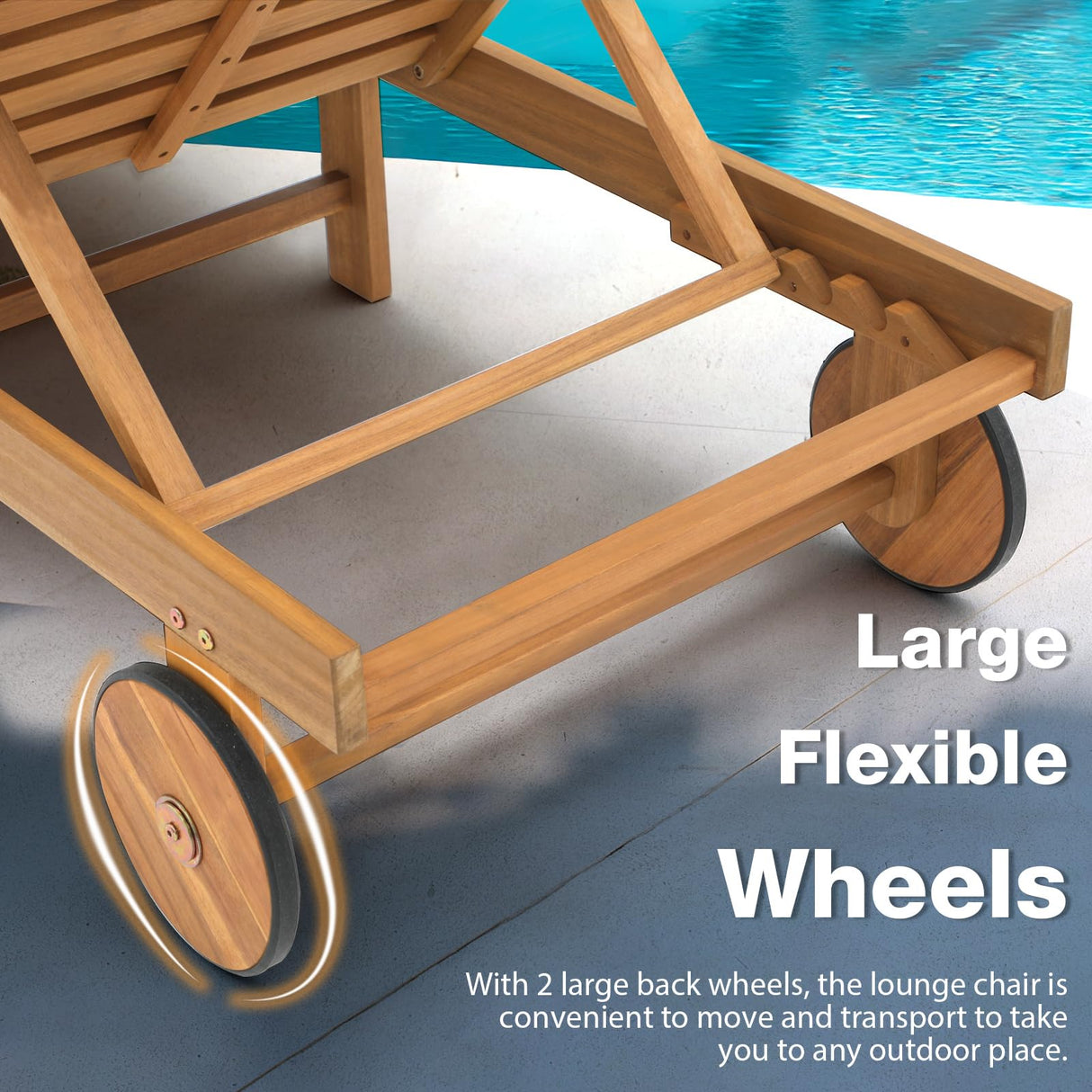 Patiorama Patio Acacia Wood Chaise Lounge Set of 2, Outdoor Folding Lounge Chair Recliner w/Adjustable Backrest, Wheels, Padded Cushion, Portable Sun Lounger Pool Chair for Deck, FSC Certified, Cream Patiorama