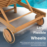 Patiorama Patio Acacia Wood Chaise Lounge Set of 2, Outdoor Folding Lounge Chair Recliner w/Adjustable Backrest, Wheels, Padded Cushion, Portable Sun Lounger Pool Chair for Deck, FSC Certified, Cream Patiorama