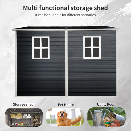 KEIKI 4x8 FT Outdoor Storage Shed Resin Cabinet with Lockable Doors,Two-Window for Bikes and Patio Lawn Furniture KEIKI