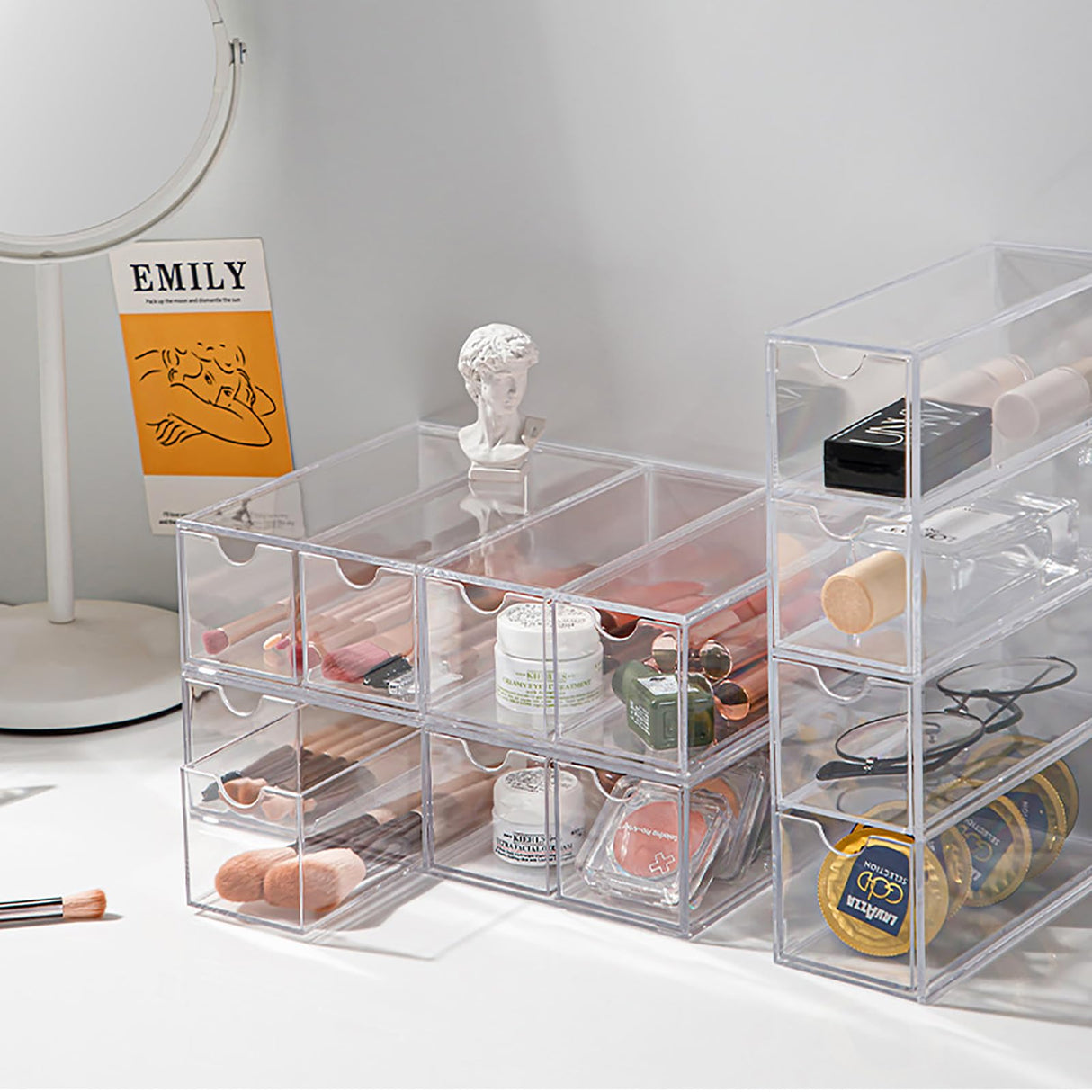 Nicunom 2 Pack Sunglasses Organizer Acrylic, Clear Eyeglasses Case with 4 Drawers, Eyewear Storage Display Case, Stackable Eyeglasses Holder for Women & Men Eyewear Nicunom