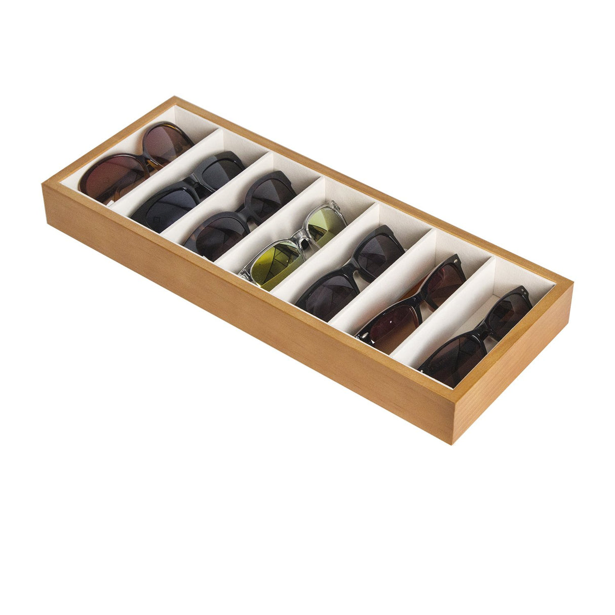 J JACKCUBE DESIGN Wooden 7 Compartments Eyeglass Display Organizer Eyeglasses Sunglass Storage Case Box Eyewear Tray Stand Open Top Suede Inside(17.8 x 7.1 x 1.9) – MK374A J JACKCUBE DESIGN