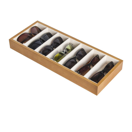 J JACKCUBE DESIGN Wooden 7 Compartments Eyeglass Display Organizer Eyeglasses Sunglass Storage Case Box Eyewear Tray Stand Open Top Suede Inside(17.8 x 7.1 x 1.9) – MK374A J JACKCUBE DESIGN