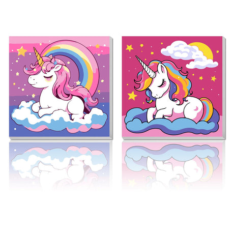 AILIBUT 2 Pack Paint by Numbers Kit for Kids - Age 4-12, Framed Canvas, Cartoon Drawing, Color by Number, 8x8 Inch AILIBUT