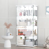 Display Cabinet with Mirror, Glass Door and Lock, 4-Shelf Fast Installation in 30Mins Curio Cabinet with 5mm Tempered Glass Floor Standing Bookshelf for Bedroom, Living Room, 65'' x32'' x14'', White GDJAASJI