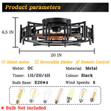 CREATE BRIGHT 20'' Modern Black Caged Ceiling Fans Low Profile Ceiling Fans with Lights and Remote,Timer,6 Speeds Quiet Reversible Dc Motor for Bedroom,Kitchen,Indoor CREATE BRIGHT