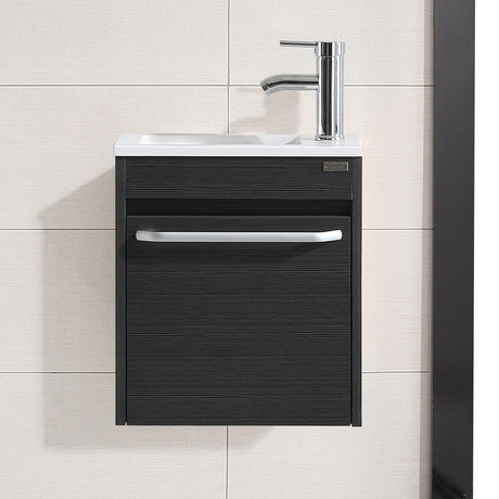 walsport 16’’ Small Bathroom Vanity Sink Combo, Wall Mount Bathroom Vanity for Small Space Wall Mounted Floating Cabinet White Resin Basin Vanity with Sink Top Hanging Sink, Black walsport