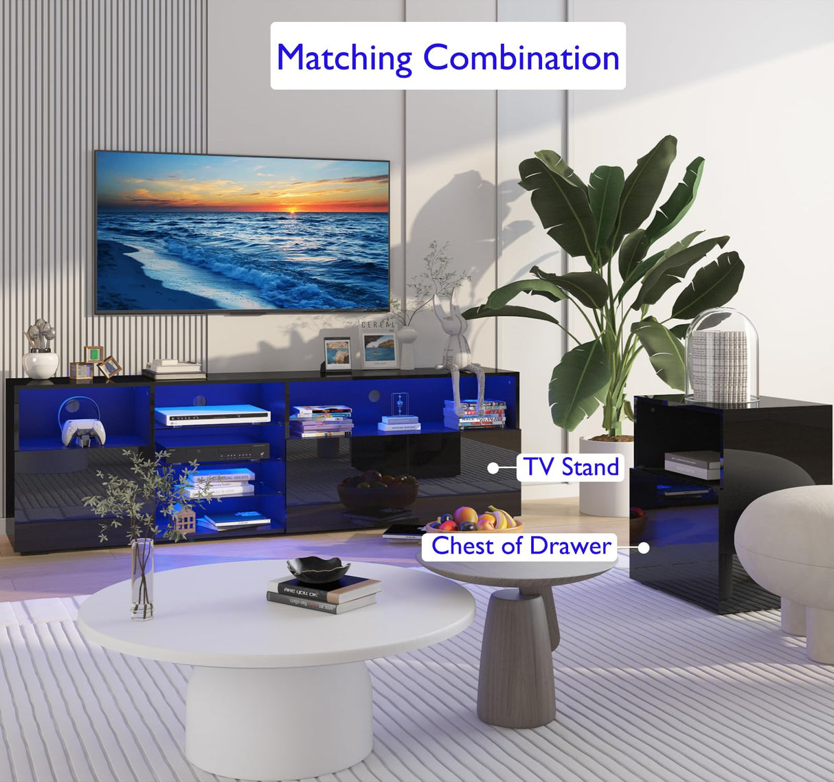 jiteentarou 79IN LED TV Stand for 75/80/85inch TV,High Glossy Modern TV Stand for Living Room,TV Entertainment Center with Adjustable Storage Shelf,RGB LED Lighting,TV Console(Black) jiteentarou