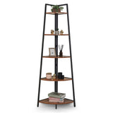 CAPHAUS Rustic Oak Tall Corner Shelf Stand - 5-Tier Versatile Display Unit with Metal Frame CAPHAUS