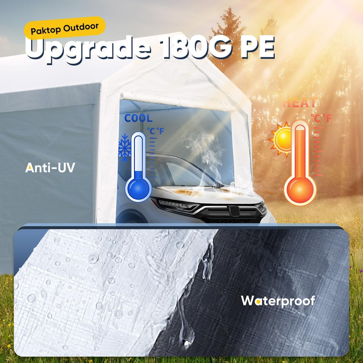 PEAKTOP OUTDOOR 12x20 ft Heavy Duty Carport, Portable Car Canopy, Garage Tent, Boat Shelter with Reinforced Triangular Beams and Ground Bar, Removable Sidewall & Zipper Doors, White PEAKTOP OUTDOOR