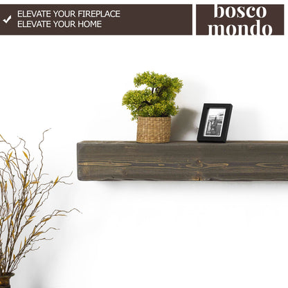 BoscoMondo Rustic Fireplace Mantel Shelf - Pine Wood - Wall Decor, Mounted Farmhouse Shelving (Dark Brown, 72" Extra Thick)