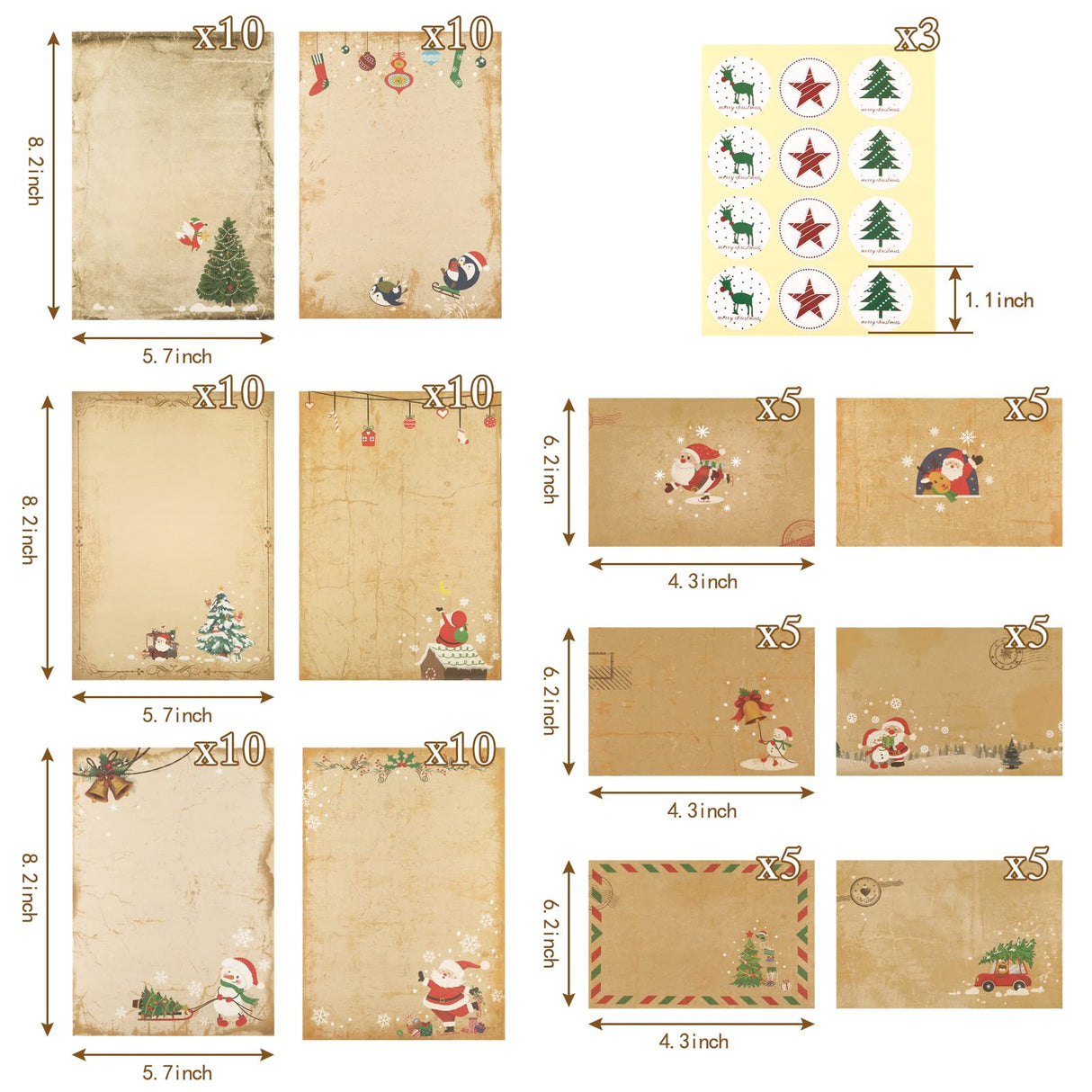 126 Pieces Christmas Stationery Paper and Envelopes Set Stationery Printer Paper with Envelopes Letter Set for Holiday Writing Zonon
