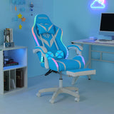 HOFFREE Gaming Chair with Massage and LED Lights Ergonomic Video Game Chairs with Footrest High Back Reclining Computer Chair with Adjustable Lumbar Support Blue and White HOFFREE