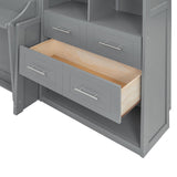 Merax Horizontal Murphy Bed Queen with Wardrobe, Queen Size Wall Murphy Bed with Small Desk, 2 Drawers, Storage Shelves and USB Charging Station, Wardrobe and Drawers Install on Left or Right, Gray Merax