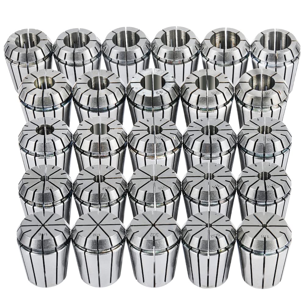 ER32 Collet Set 26PCS ER32 Spring Collet Set CNC Engraving Milling Lathe Chuck Tool 1/32-13/16 Inch for CNC Engraving Machine & Milling Lathe Tool Workholding Engraving Collets HOZLY