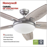 Honeywell Ceiling Fans Carmel Modern 48 Inch Ceiling Fan with Light, Remote Control Fan, LED Indoor Fan with 5 Blades, Gray Oak and Brown Chestnut Blade Finish Options, Silver (51627-01) Honeywell